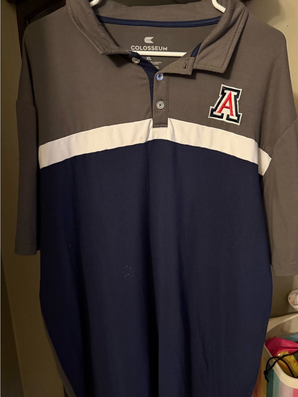 XL $12 Colosseum Men's Navy, Gray & White Arizona Block Polo